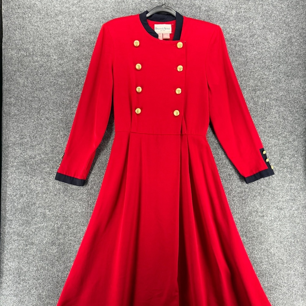 Vintage Danny & Nicole Dress Womens 12 Red Double Breast Flare Old Money Luxury